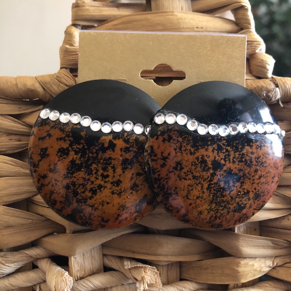 Vintage 80s large rhinestone accent disc earrings